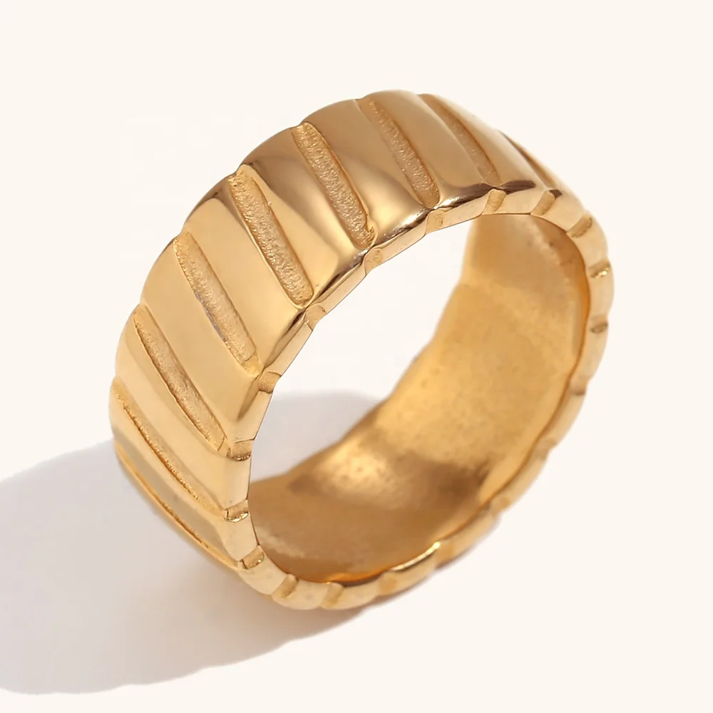 

Dingran Personalized Fashion Simple 18K PVD Gold Plated Stainless Steel Engraved Twill Rings