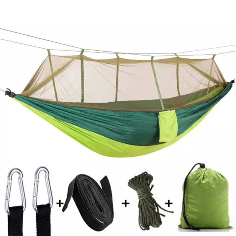 

1-2 Person Portable Outdoor Camping Hammock with Mosquito Net High Strength Parachute Fabric Hanging Bed Hunting Sleeping Swing