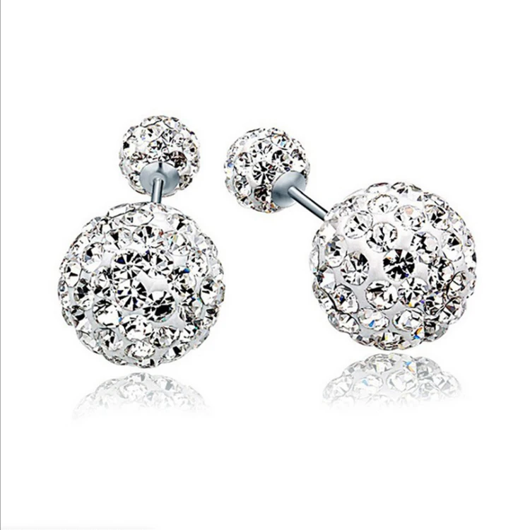 

Women Fashion Austria Diamond Crystal Ball Stud 925 Sterling Silver Earrings Double Ball Earring, Picture