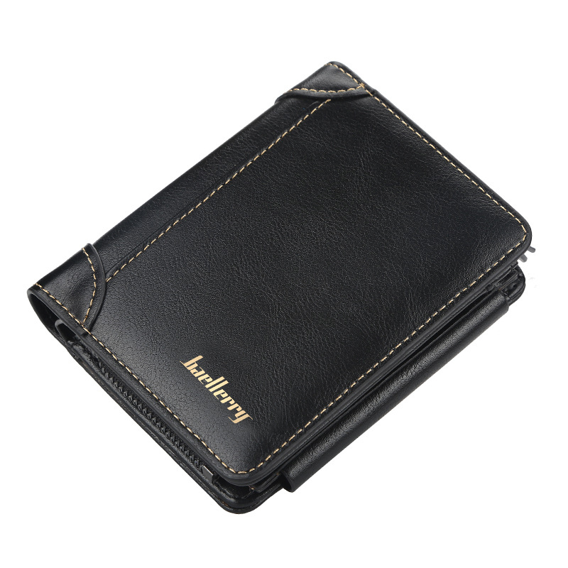 

High Quality Wholesale Fashion Business Casual Short Bifold Slim PU Leather Money Clip Custom Print Men Wallet, 3 colors
