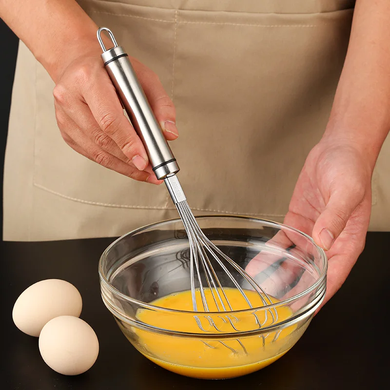 

Rustproof Durable 10" Small Silver Metal Wire Stainless Steel Hand Mini Egg Beater Whisk for Cooking, Sliver