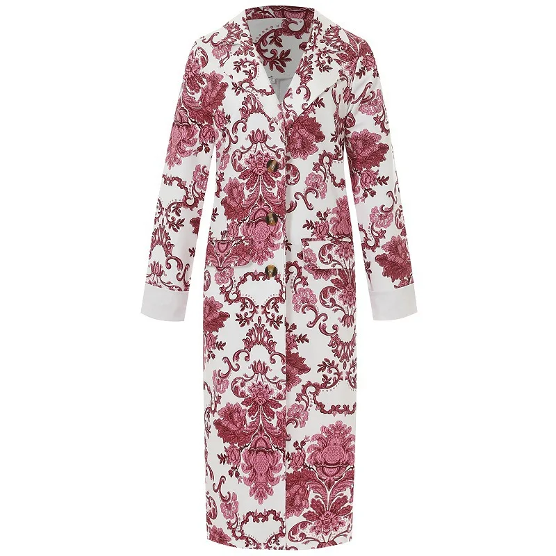 

Autumn and Winter Foreign Trade Fashion Fold Collar Single-row Button Printing Long-sleeved Ladies Coat
