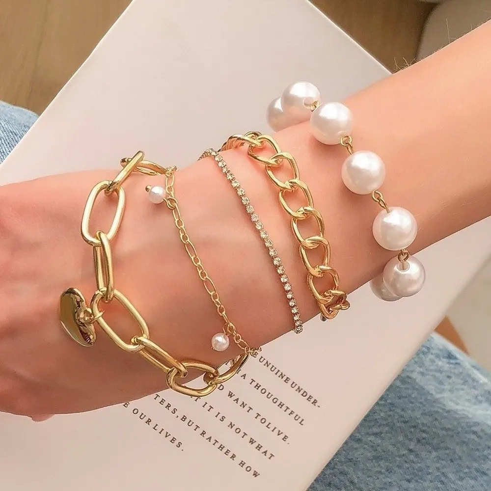 

New Arrival Exaggerated Gold Filled Alloy Thick Chain Bracelet Punk Fashion Charm Shaped Adjustable Bangle Bracelets for Women