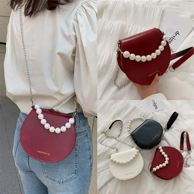 

Designer Fashion Leather Handbag Famous Brands Pearl Chain Wallet Purse Lady Shoulder Bag Purse Mini Crossbody Purse Handbags, As show