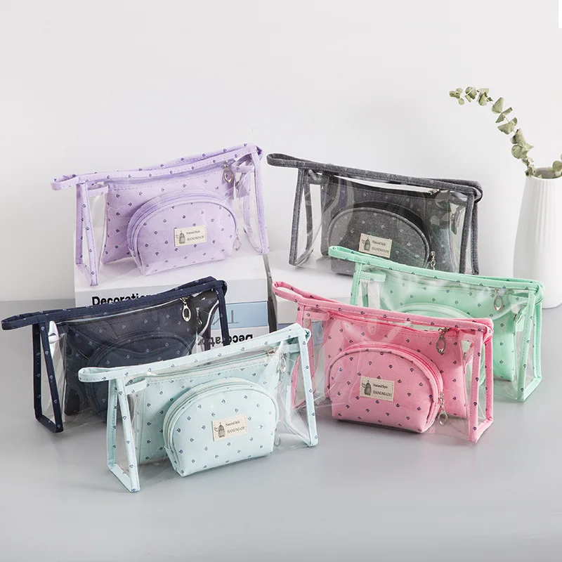 

Factory supply 3 pieces pouch travel clear makeup bag