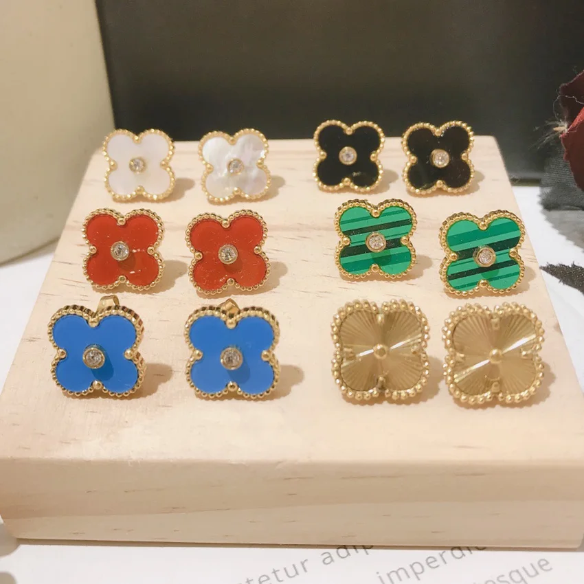 

Stainless Steel Gold Rose Gold Plated Four-Leaf Clover Flower Studs 2021 New Trendy Simple Exquisite Earrings for Women Girls