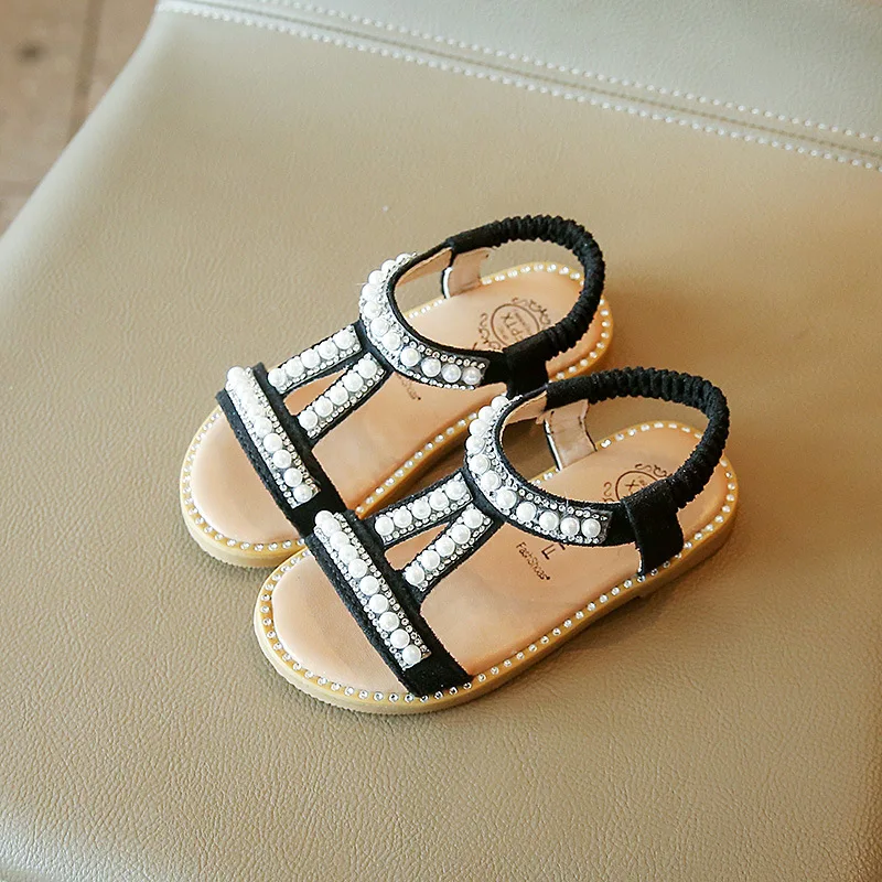 

children's pearl sandals korean style girls princess shoes girl treasure summer sandals girls flat beach shoes, Pink/white/black