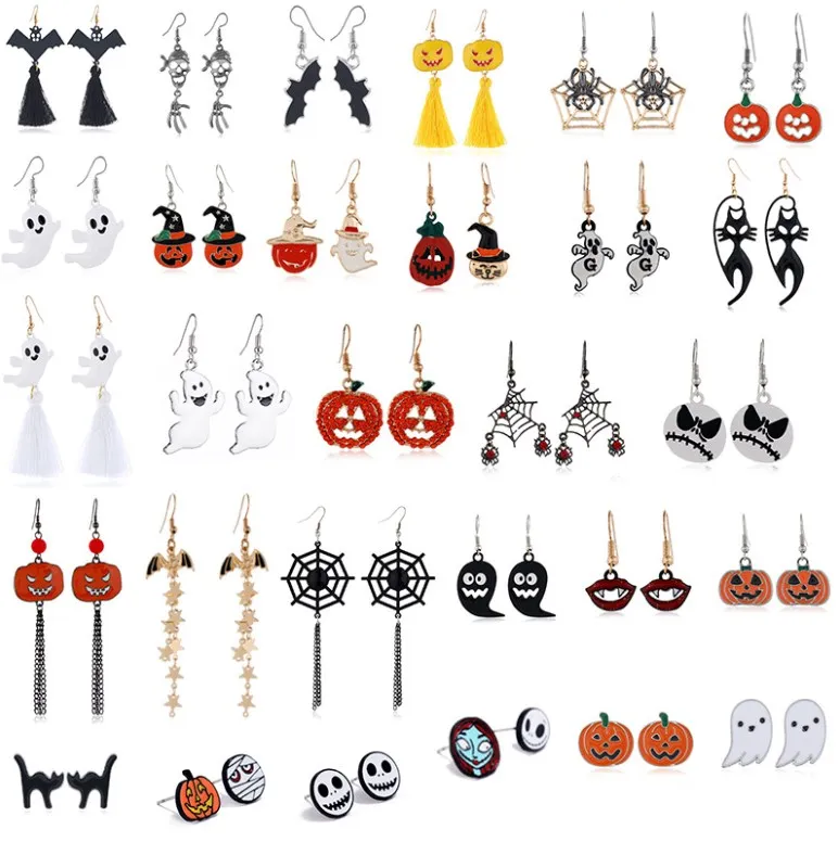 

New Fashion Halloween Jewelry Drop Dangle Small Pumpkin Earrings Funny Bat Spider Halloween Metal Earrings