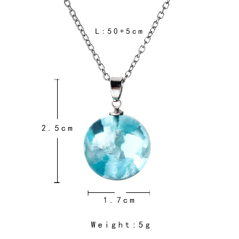 

Chic Transparent Resin Rould Ball Moon Pendant Necklace Women Blue Sky White Cloud Chain Necklace