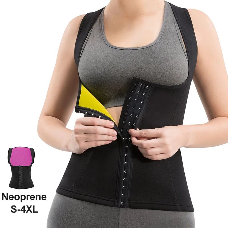 

2021 Unisex Plus Size Hook Strap Cinta Modeladora Fajas Women Shaper Sweat Sauna Sports Corset Neoprene Waist Trainer Vest, Black,yellow,rose red