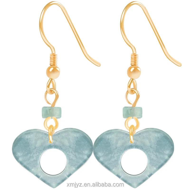 

Certified Grade A High-End S925 Silver Inlaid Natural Jade Blue Water Love Heart Ice Stone Women's Fashion Earrings