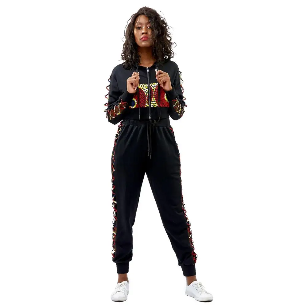 

Shenbolen Breathable African Wax Fabric Pattern Tracksuit Women Fashion Set Two Pieces Clothing, Customized color