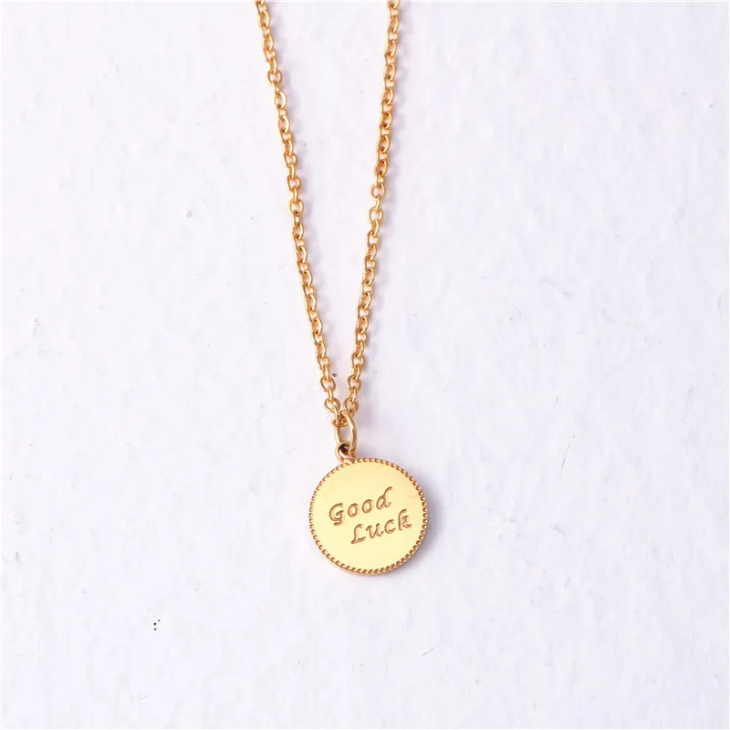 

14K Gold Plated Stainless Steel Necklace Good Luck, Gold color