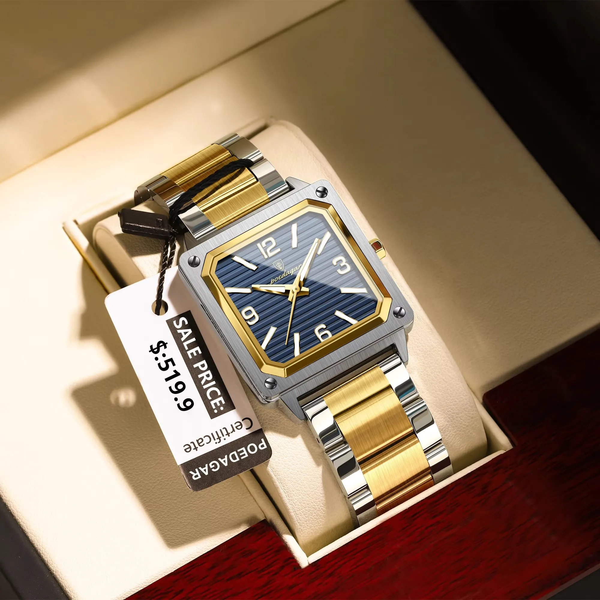 POEDAGAR 870 New Casual Design Men's Square Business Quartz Wristwatch Waterproof Luminous Stainless Steel Men Watches