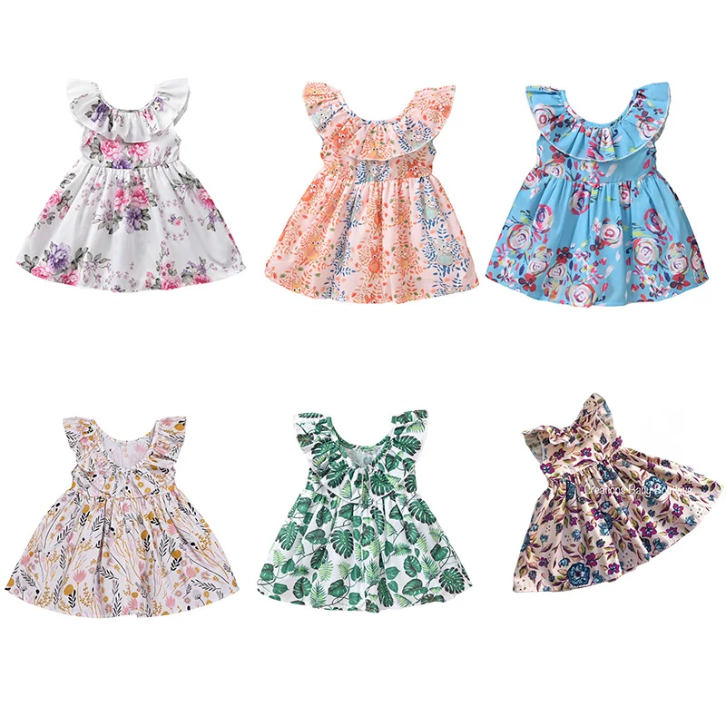 

2021 Hot SaleSummer Girls dress sleeveless flowers party Dress 0-5year Kids birthday Princess Dresses