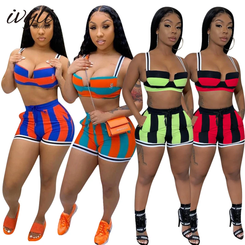 

Sexy Tank Top Shorts Fashion Sports Set Customizable Casual Sling Backless Top + Shorts Plus Size Two-piece Women's Summer 2022