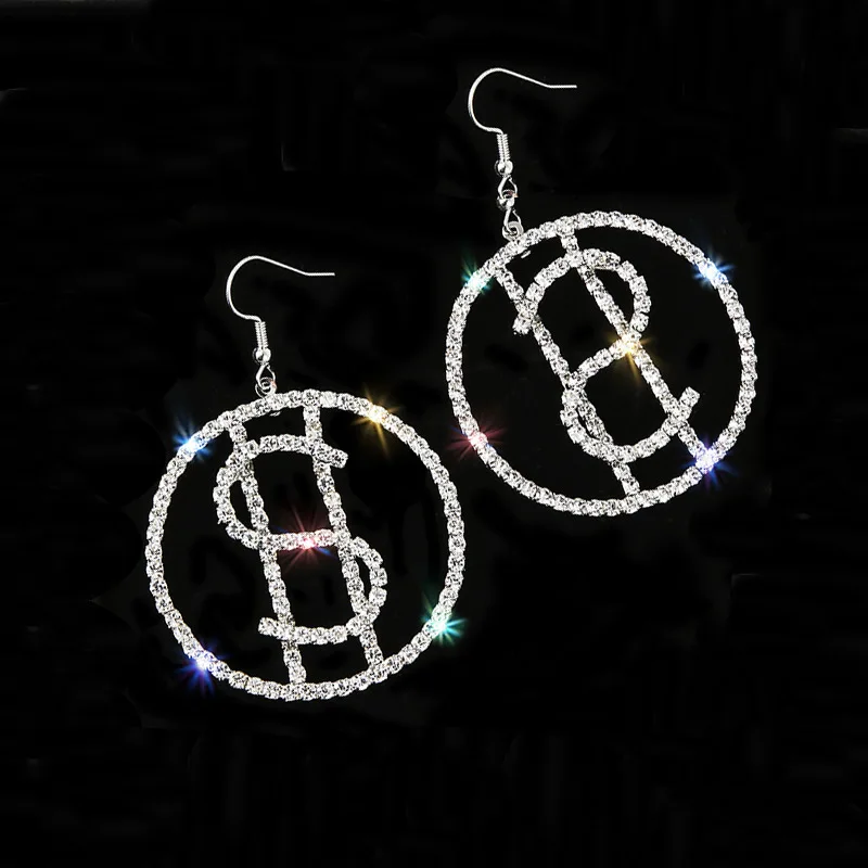 

Punk Jewelry Full Rhinestone Dollar Sign Hanging Dangle Earrings Exaggerated Shiny Crystal Dollar Hoop Earrings For Lady