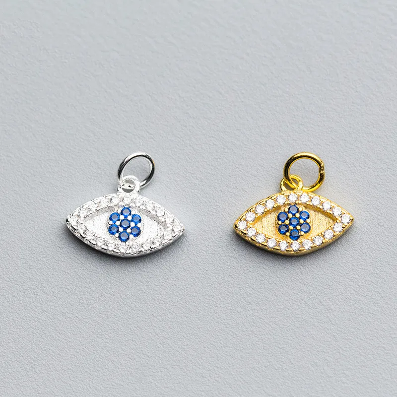 Fashion Jewelry 925 Sterling Silver Plated Blue Eye Zircon Charm for Jewelry Making Bracelets