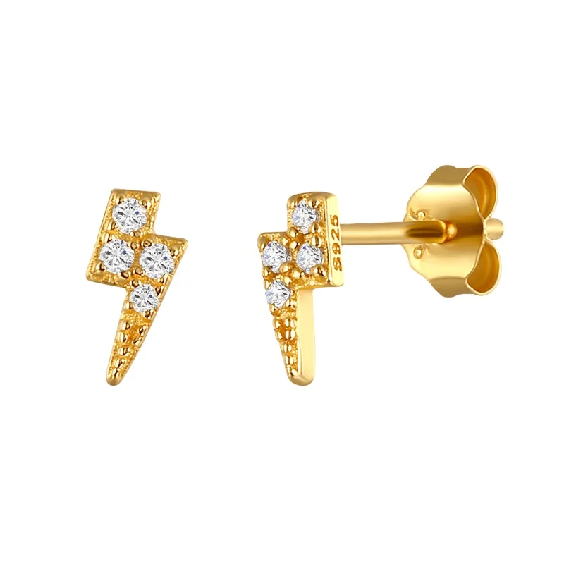 

S925 Silver Micro Paved Zircon Stud Earrings Korean Style CZ Lightning Earrings for Women Girls