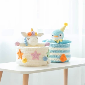 Image of Yarncrafts Cute animal shape Hand crocheted Storage Basket Washable round Basket for Household Decorative