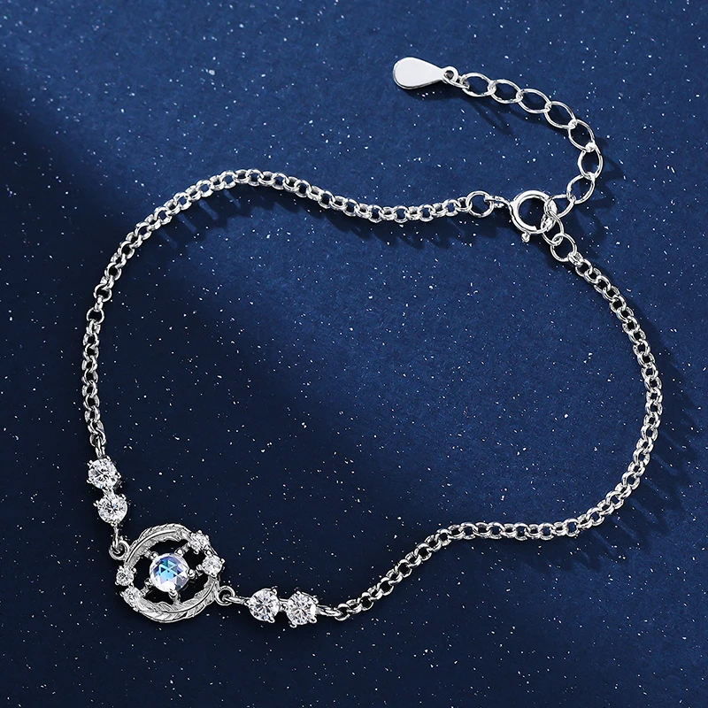 

Sterling Silver 925 Bracelet Women Dainty Diamond Feather Bracelet for Girls Christmas Jewelry