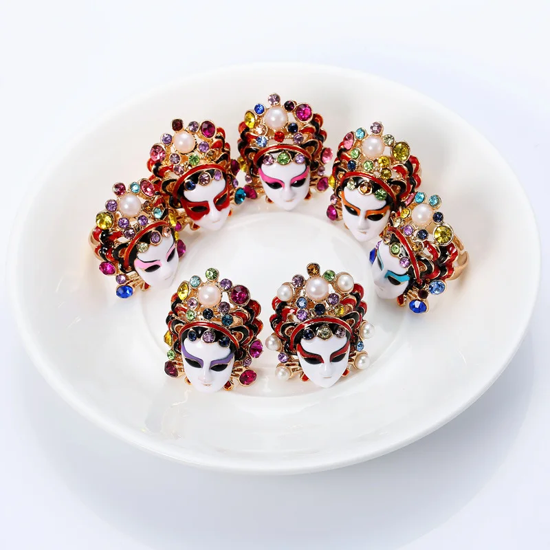 

Chinese Style Beijing Opera Female Drama Mask Ring Jewelry INS Hot Selling