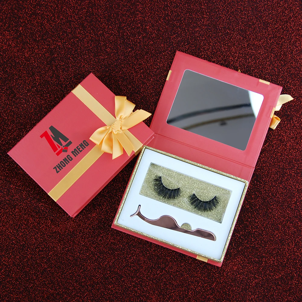 

eyelashes with custom false eyelash 3d strip eyelash packaging box, Black