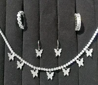 

In stock shining cz diamond silver butterfly choker necklace with tennis chain