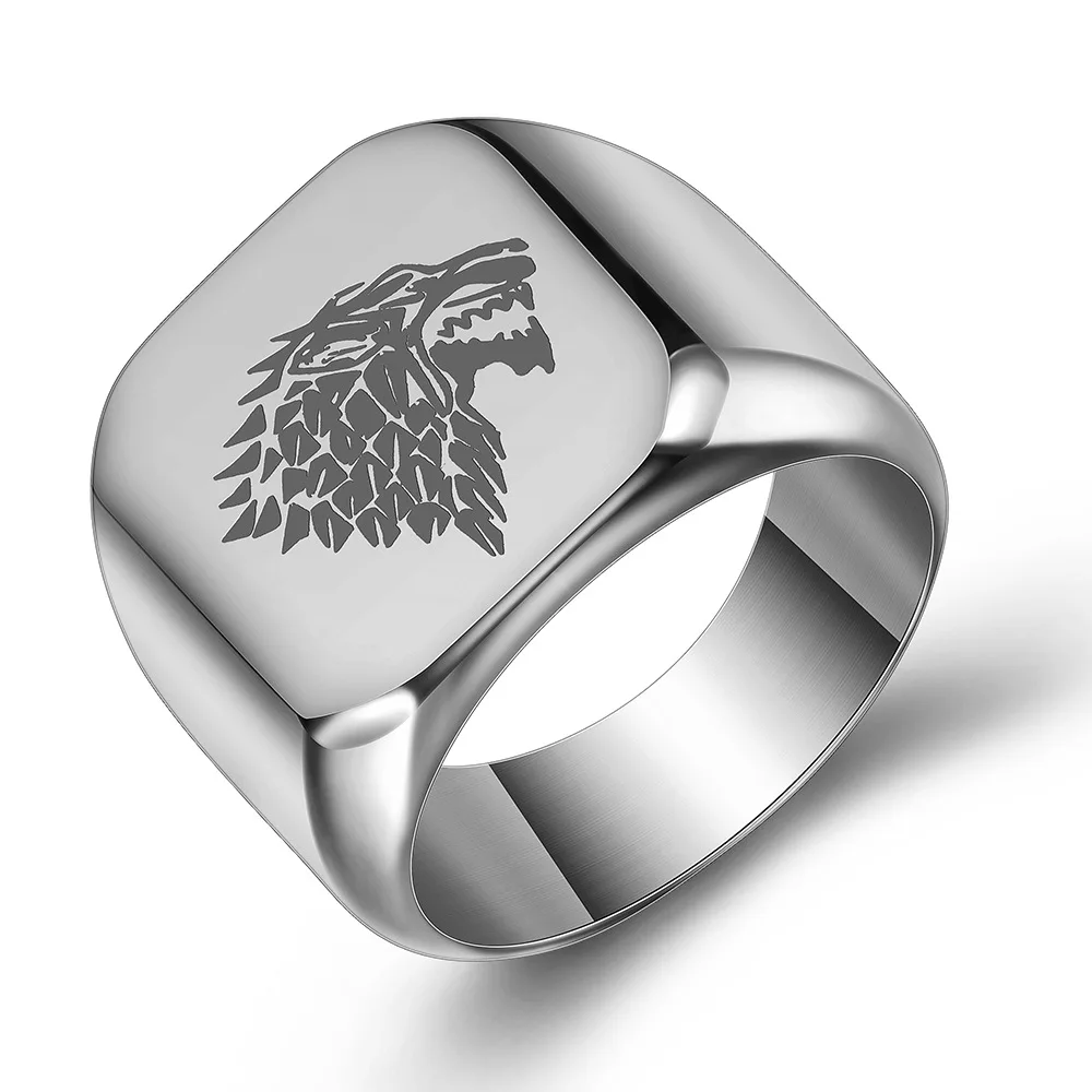 

Four Colors Punk Style Wolf Head Ring Stainless Steel Mens Ring Jewelry Wolf Totem Square Ring