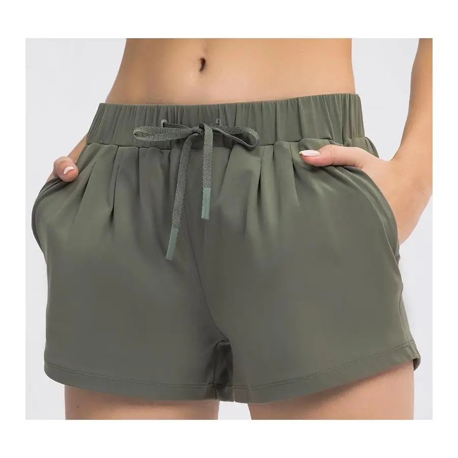 

L- 05 Womens Yoga Shorts Feminine Casual Outfits Cinchable Drawcord Running Short Pants Ladies Sportswear Solid Color Girls Exer