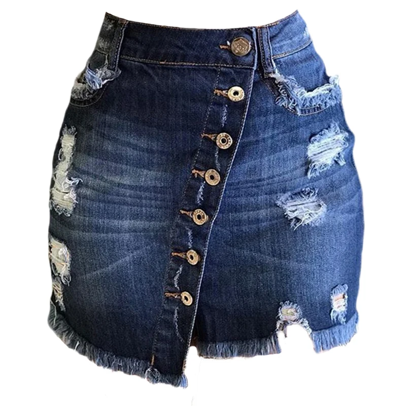 

APOLLO Stylish Straight Elastic Denim Skirt Low Price Short Dress with Button Ladies Jeans