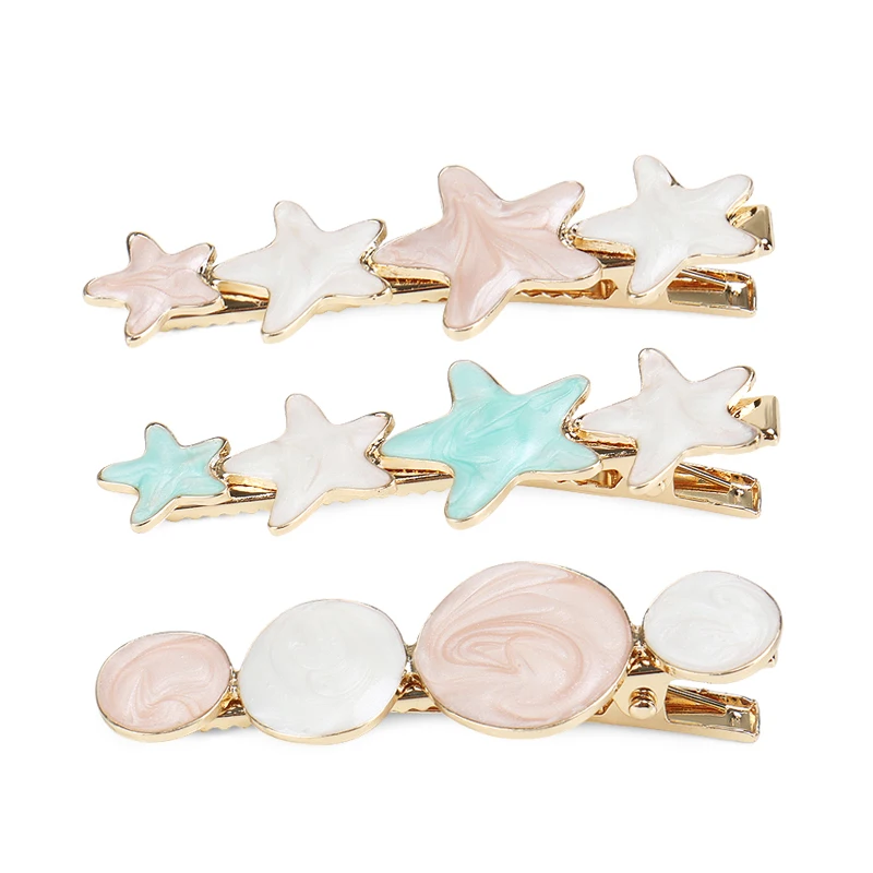 

Korean Style Alloy Girls Hair Accessories Round Resin Hair Clips Golden Alloy Star Duckbill Clip