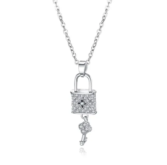 

Valentine's day gift fashion crystal love lock and key necklace, As picture