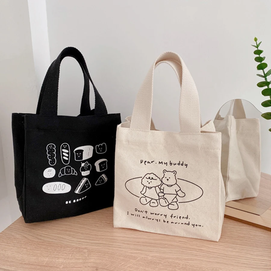 

Promotion Cotton Canvas Handling Bag For Daily Life School Kid Small Bag Lunch Bag, Natural,black,white