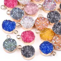 

PandaHall Light Gold Electroplate Druzy Resin Pendants Jewelry Iron Findings Flat Round Mixed Color 16~17x12x6~7mm Hole 1mm