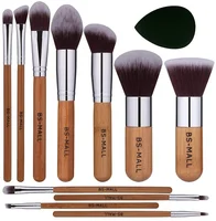 

BS-MALL 11pcs Amazon Best Seller Natural Bamboo Handle Makeup Brushes Set with Makeup Sponge