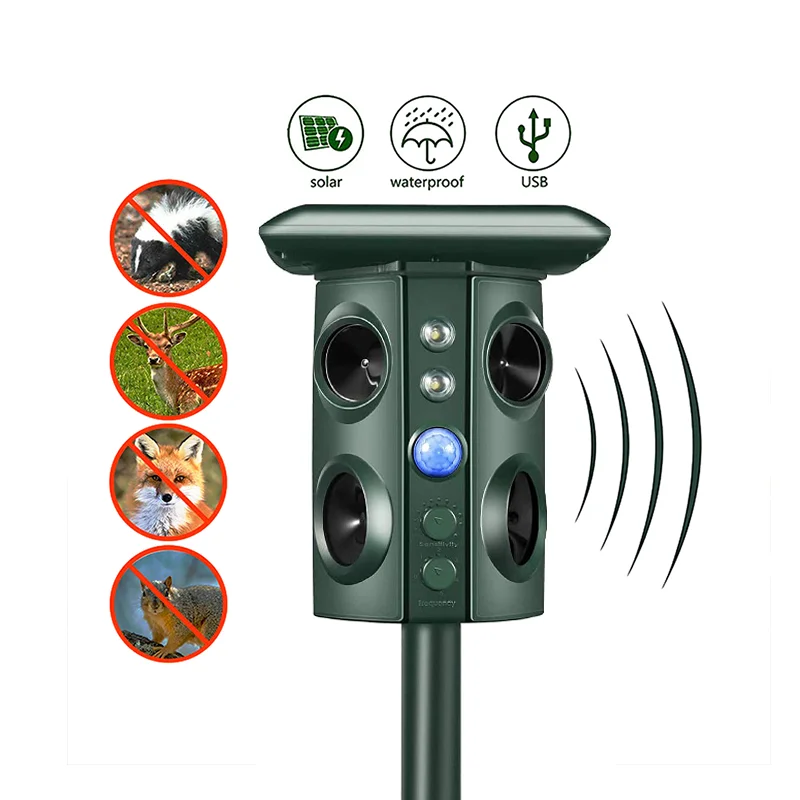 

SJZ patent outdoor motion sensor waterproof dog cat bird scarer ultrasonic solar animal repeller CE ROHS FCC, Army green outdoor anim repel