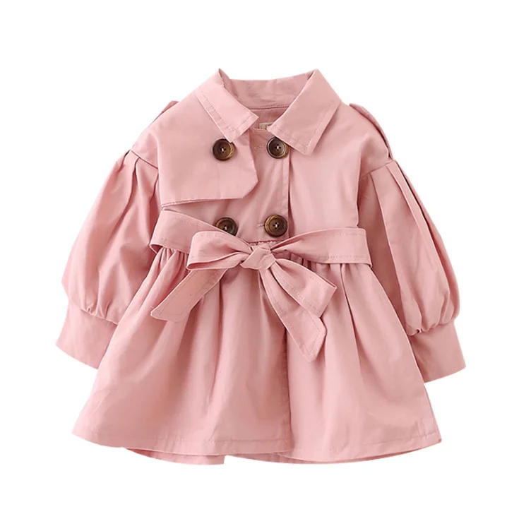 

2020 autumn children's clothing wholesale boutique kids clothing double-breasted pure color windbreaker girls coat, Pic