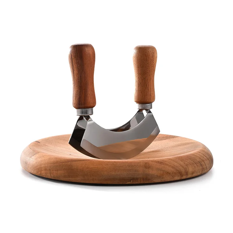 Stainless Steel Double Blade Mincing Knife Herb Cutter Knife With