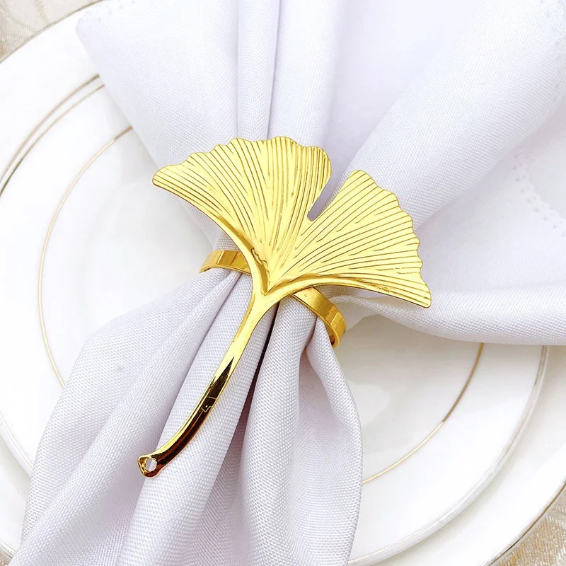 

Creative Ginkgo Leaf Metal Napkin Ring Gold /Rose/Silver Color Napkin Buckle for Home Dinning Room Hotel Table Decor HWL33