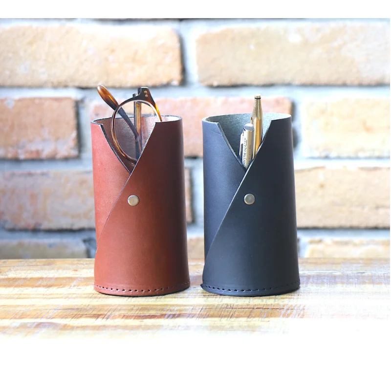 Popular Multifunctional Leather Pencil Pot Eyeglasses Case Stand Office