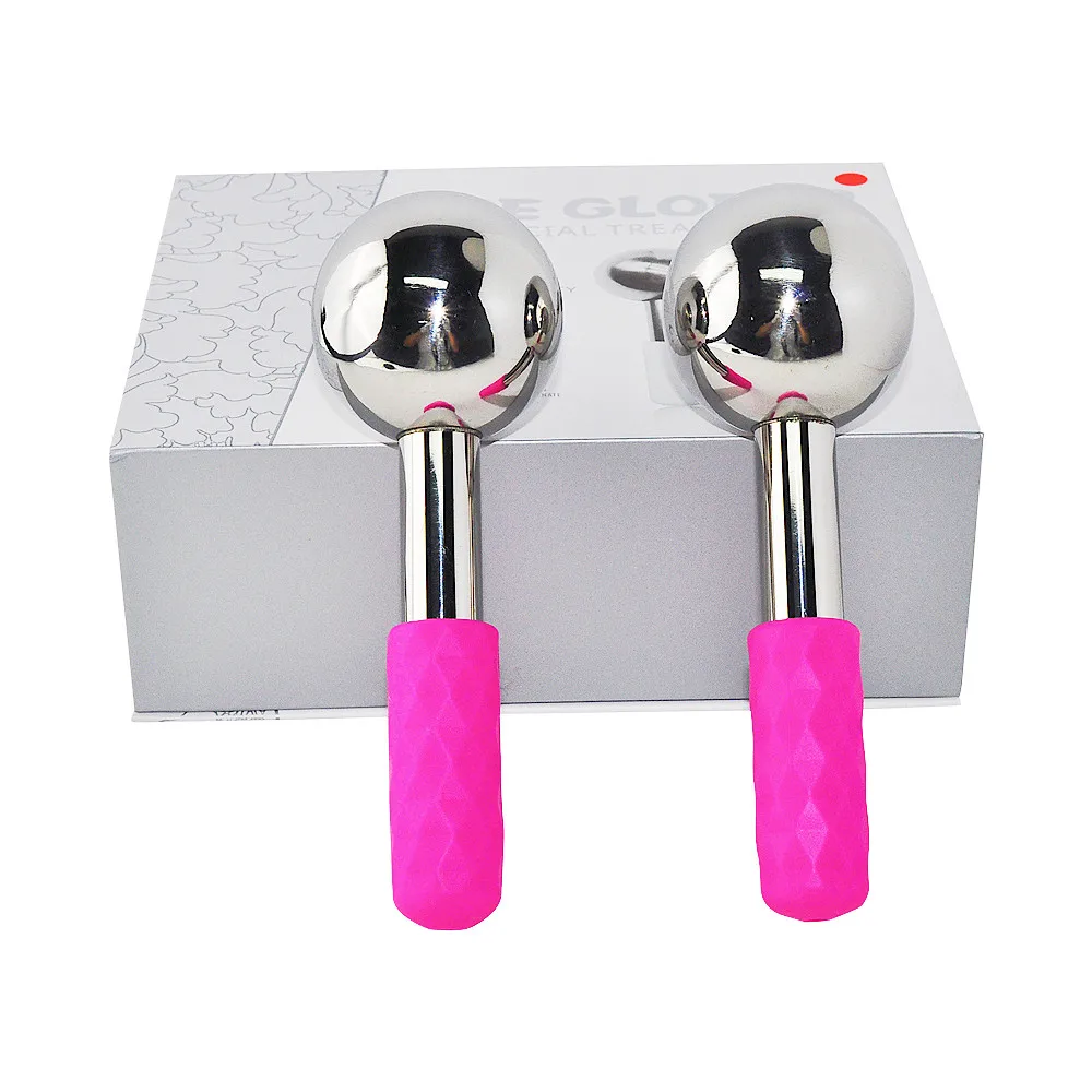 

Unbreakable Cold Hot Stainless Steel Magic Cooling Beauty Skin Care Sticks Silicone Handle 2PC Facial Ice Globes