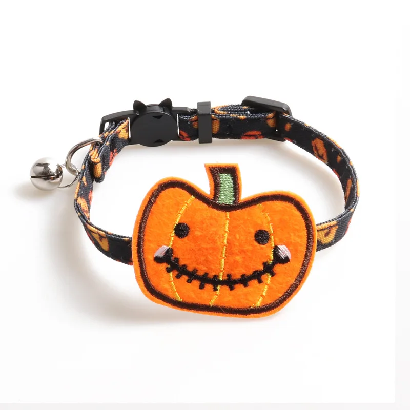 

New Pet Products Pumpkin Collar Jewelry Series Cat with Bell Christmas Halloween Cat Collar, As pic shown