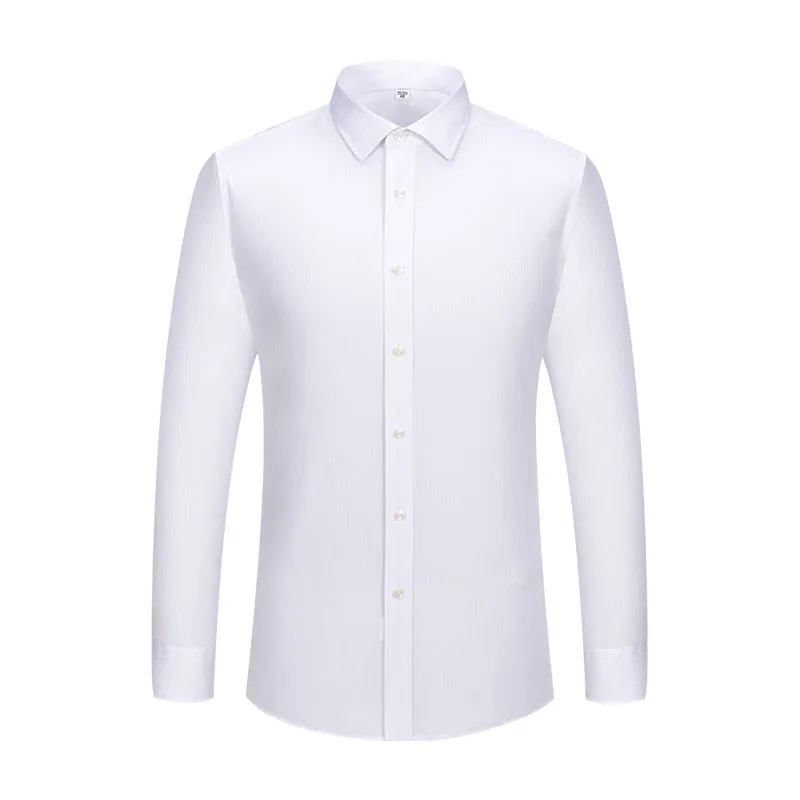 

RTS 100% Cotton Men's Solid White Herringbone Business Tuxedo Shirts Anti-wrinkle Prom Dress Shirt For Men