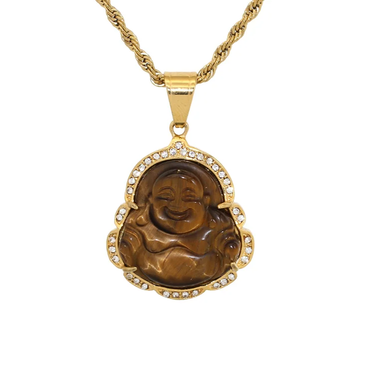 

trending products 2021 new arrivals women mens fashion 18k gold plated stainless steel jewelry buddha pendant, Red,blue,pink,brown,green,black,,white