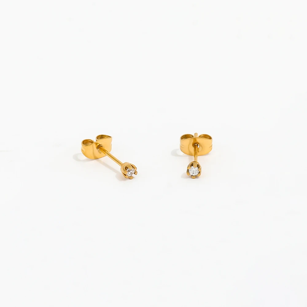 2021 Trendy Earring 18K Gold Plated Dainty CZ Stud Earrings for Women Stainless Steel Earrings Wholesale