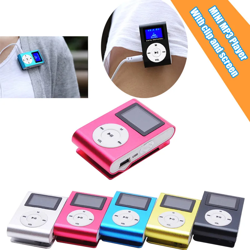 

Free shipping Colorful Metal Mini Clip MP3 Player with 1.2 Inch LCD Screen & FM support Micro SD TF Slot portable Music walkman