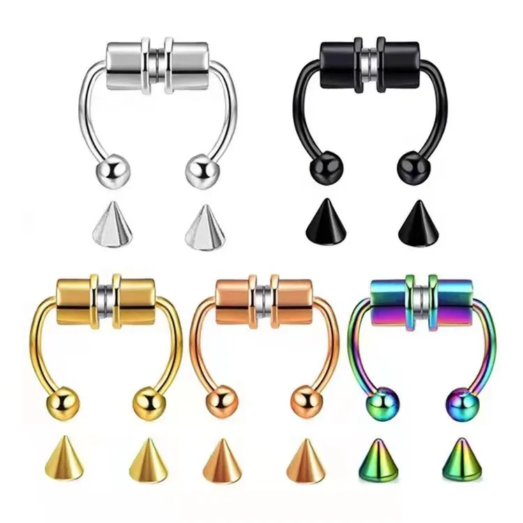 

Nose Magnetic Septum Horseshoe Stainless Steel Faux Non-Pierced Clip On Hoop Rings Body Piercing Titanium Jewelry Magnetic