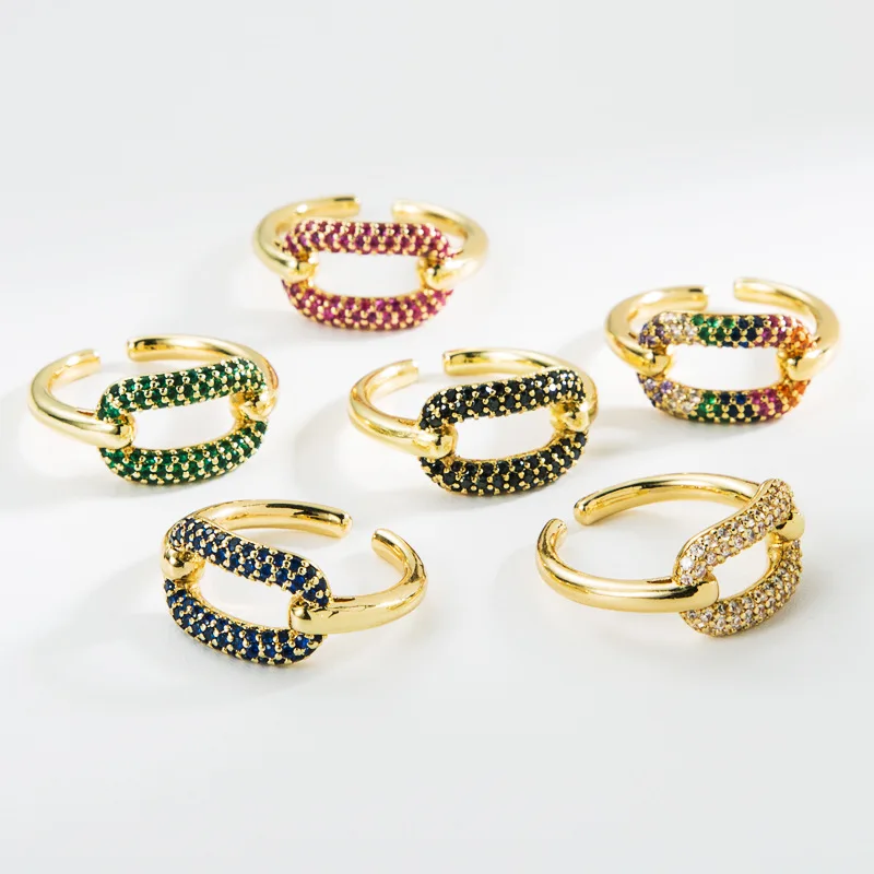 

2021 New Summer Colorful Rainbow Zircon Wide Rings for Women INS Fashion Girls Crystal Rings Wholesale jewelry Bijoux Love Gift, Picture shows