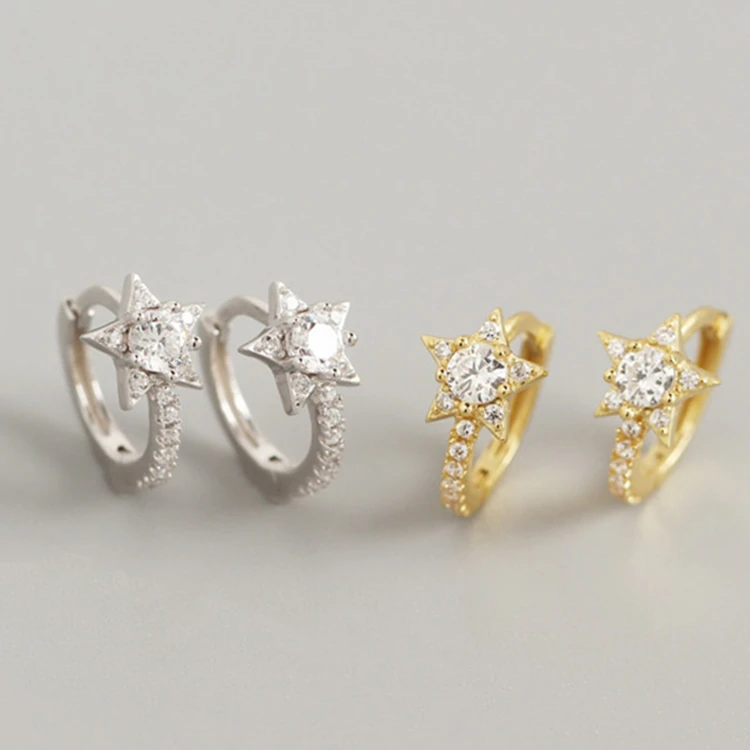 

2021 NEW 925 Sterling Silver shiny diamond six star ear cuff earrings